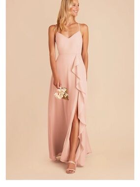 Birdy Grey Blush Pink Spaghetti Strap Maxi Dress with Ruffle Slit